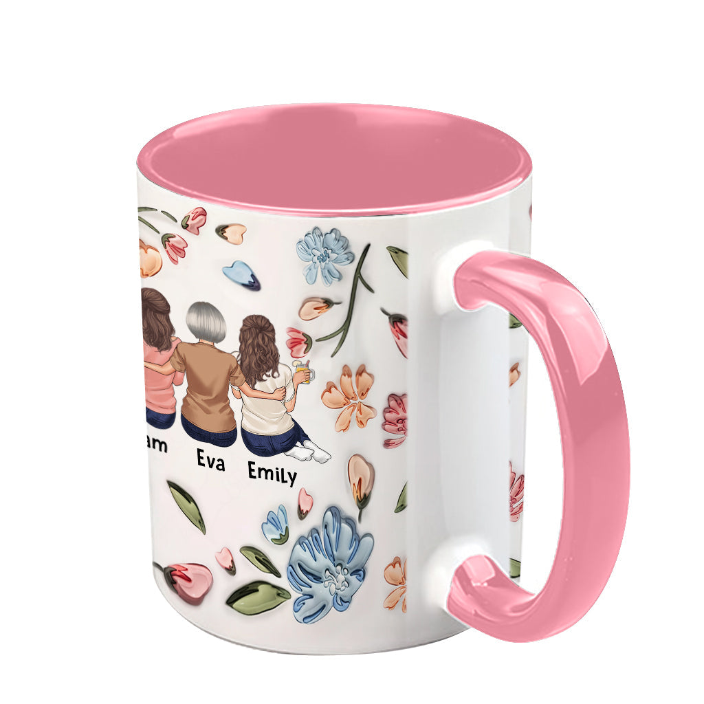 Mother And Daughters Sons Children Forever Linked Together Floral Inflated - Personalized Mother Accent Mug