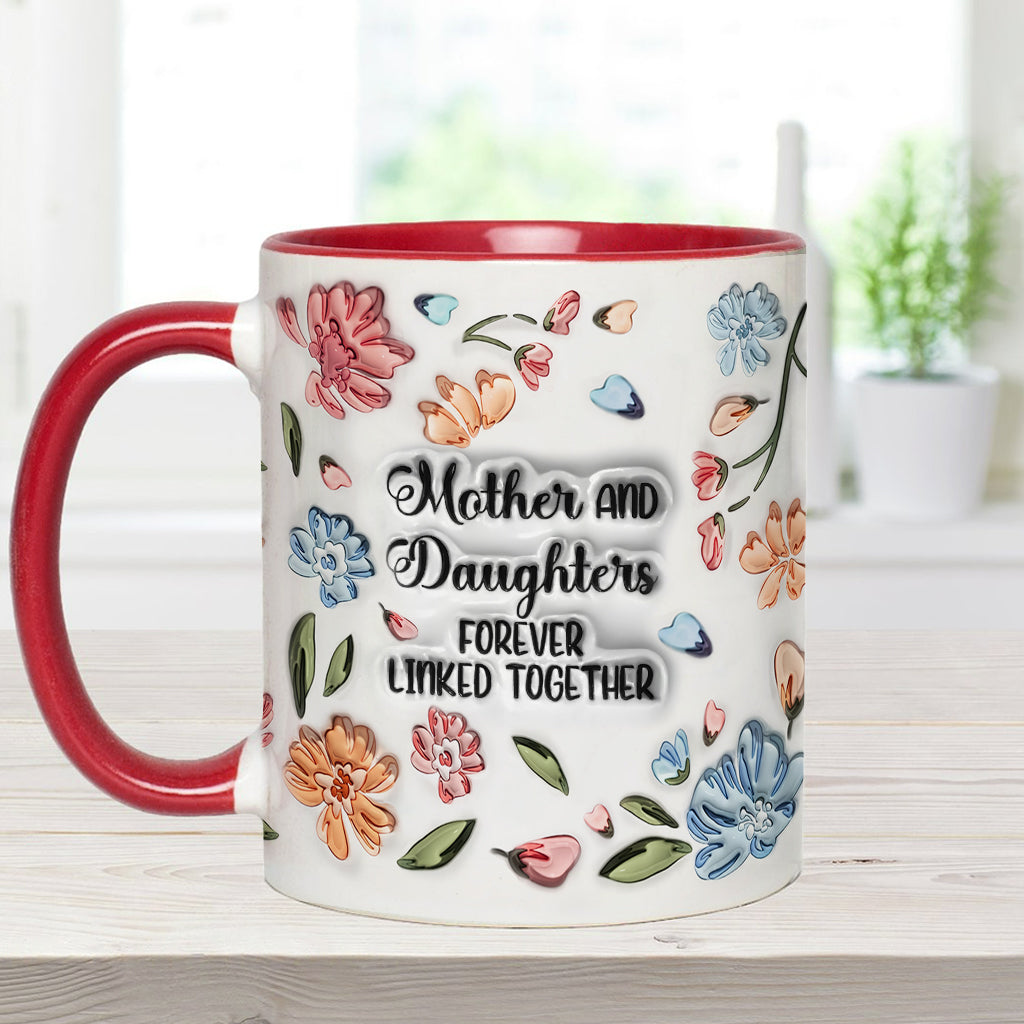 Mother And Daughters Sons Children Forever Linked Together Floral Inflated - Personalized Mother Accent Mug