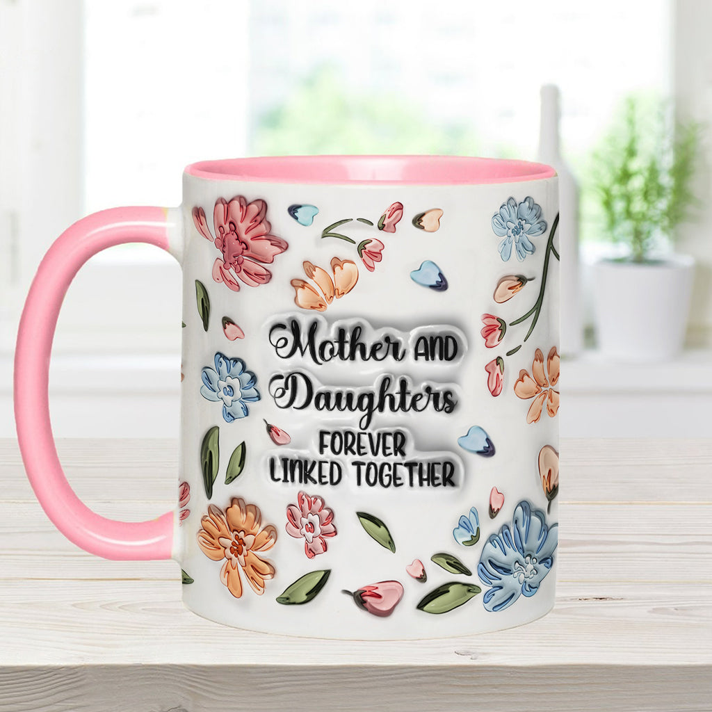 Mother And Daughters Sons Children Forever Linked Together Floral Inflated - Personalized Mother Accent Mug