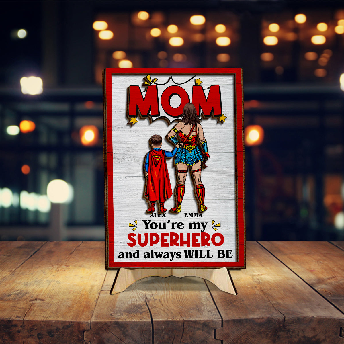 Super Mom - Personalized Mother 2 Layered Wood Sign / Wood Plaque