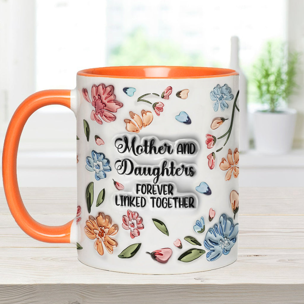 Mother And Daughters Sons Children Forever Linked Together Floral Inflated - Personalized Mother Accent Mug