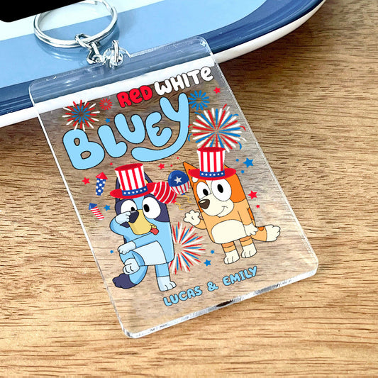 Red White Blue 4th of July - Personalized Transparent Keychain