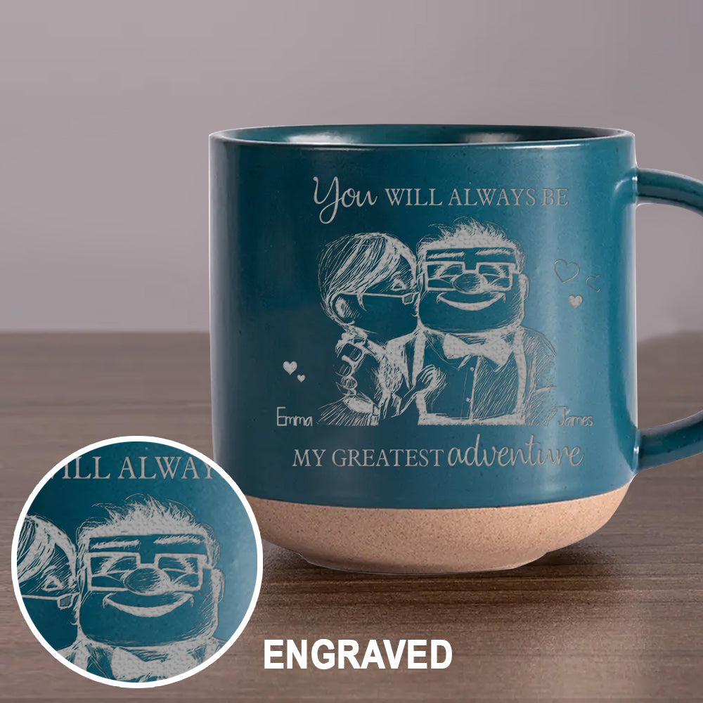 Carl and Elli - Personalized Mouse Engraved Pottery Mug