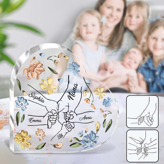 Mother Children Holding Hands Pastel Floral Pattern - Personalized Mother Custom Shaped Acrylic Plaque