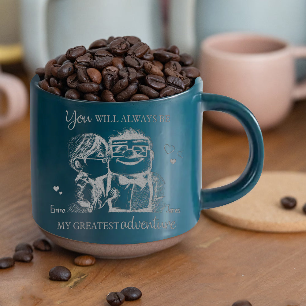 Carl and Elli - Personalized Mouse Engraved Pottery Mug