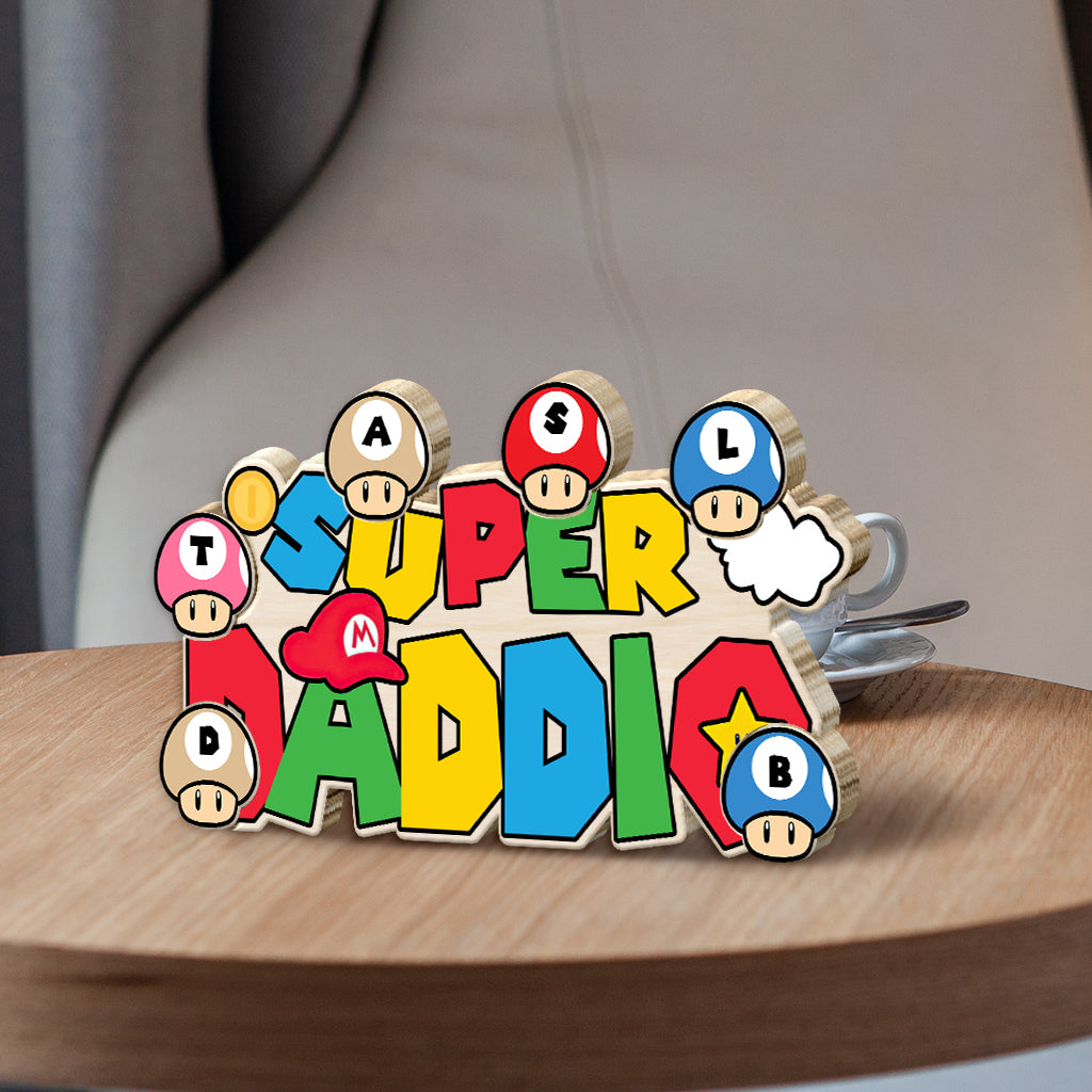 Super Daddio Mommio Baby Mushroom - Personalized Super Plumber Shaped Wooden Puzzle