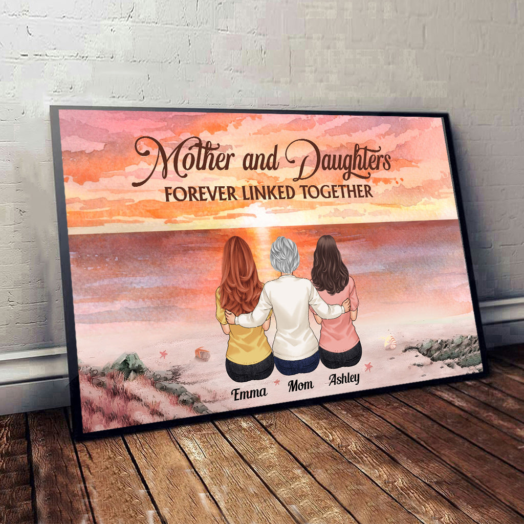 Mother & Daughters Forever Linked Together - Personalized Mother Canvas And Poster
