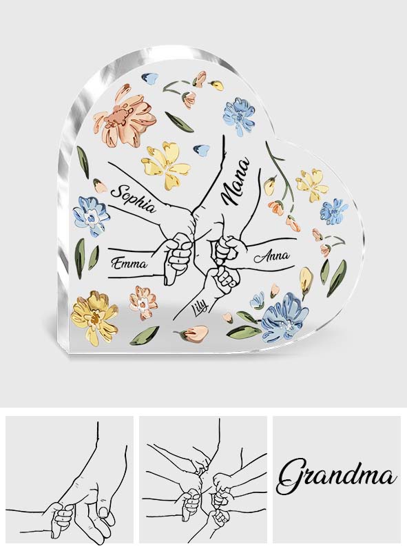 Mother Children Holding Hands Pastel Floral Pattern - Personalized Mother Custom Shaped Acrylic Plaque