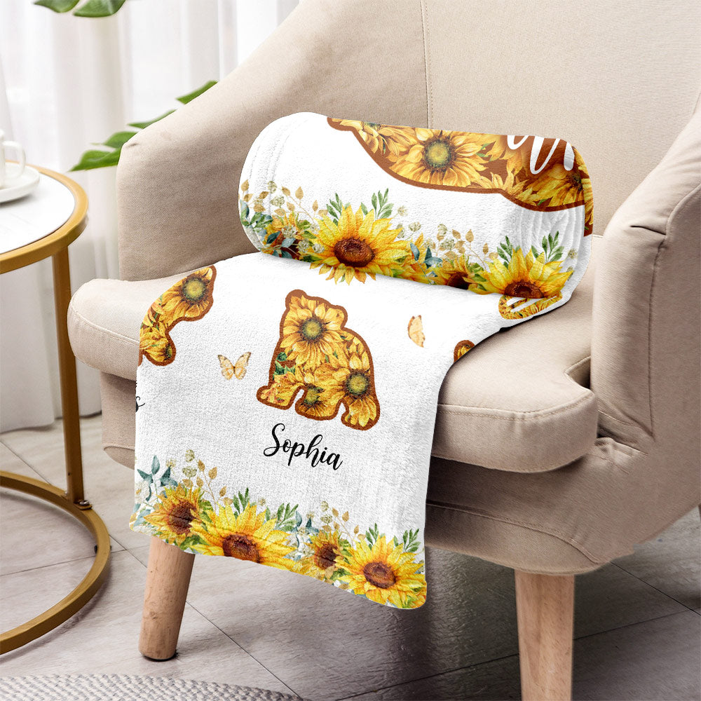 Mama Bear Sunflower - Personalized Mother Blanket