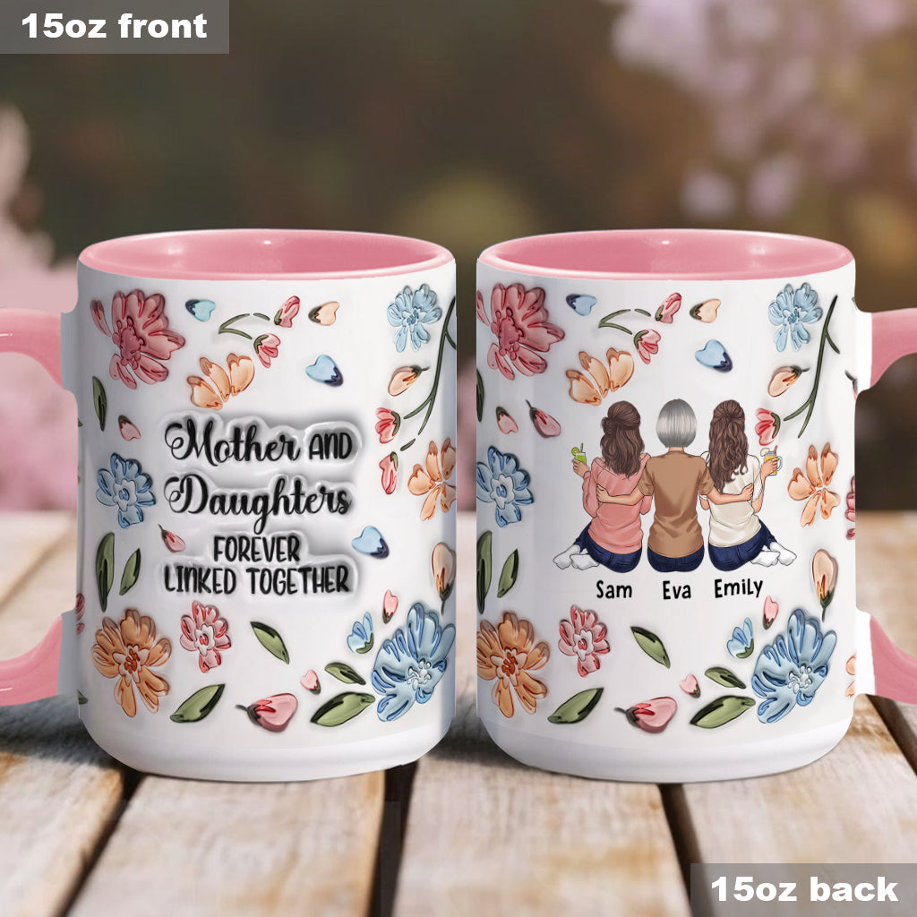 Mother And Daughters Sons Children Forever Linked Together Floral Inflated - Personalized Mother Accent Mug