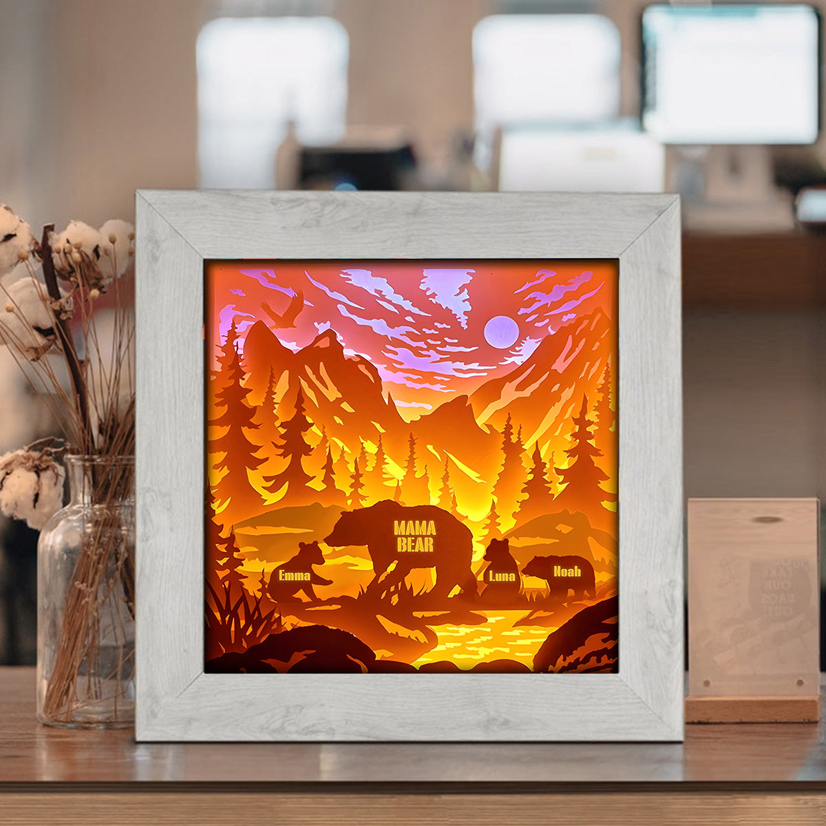 Mama Bear - Personalized Mother Light Shadow Box