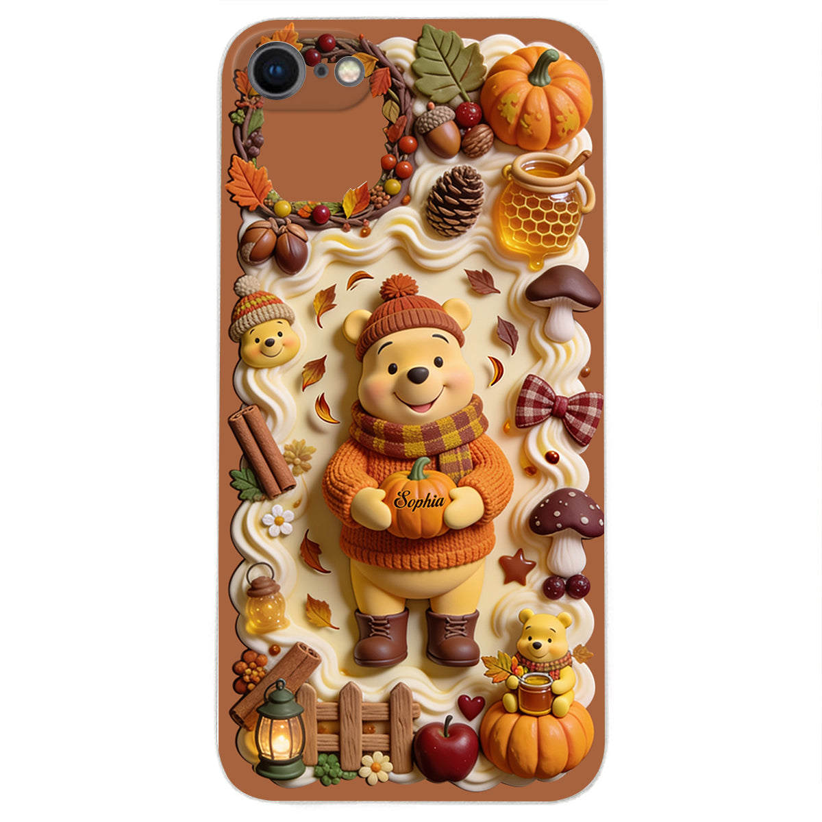 Cozy Vibe Cute Bear - Personalized Yellow Bear 3D Embossed Leather Phone Case
