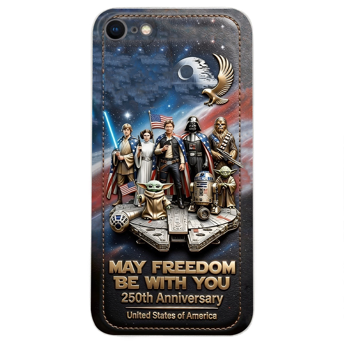 May Freedom Be With You - Personalized The Force 3D Embossed Leather Phone Case