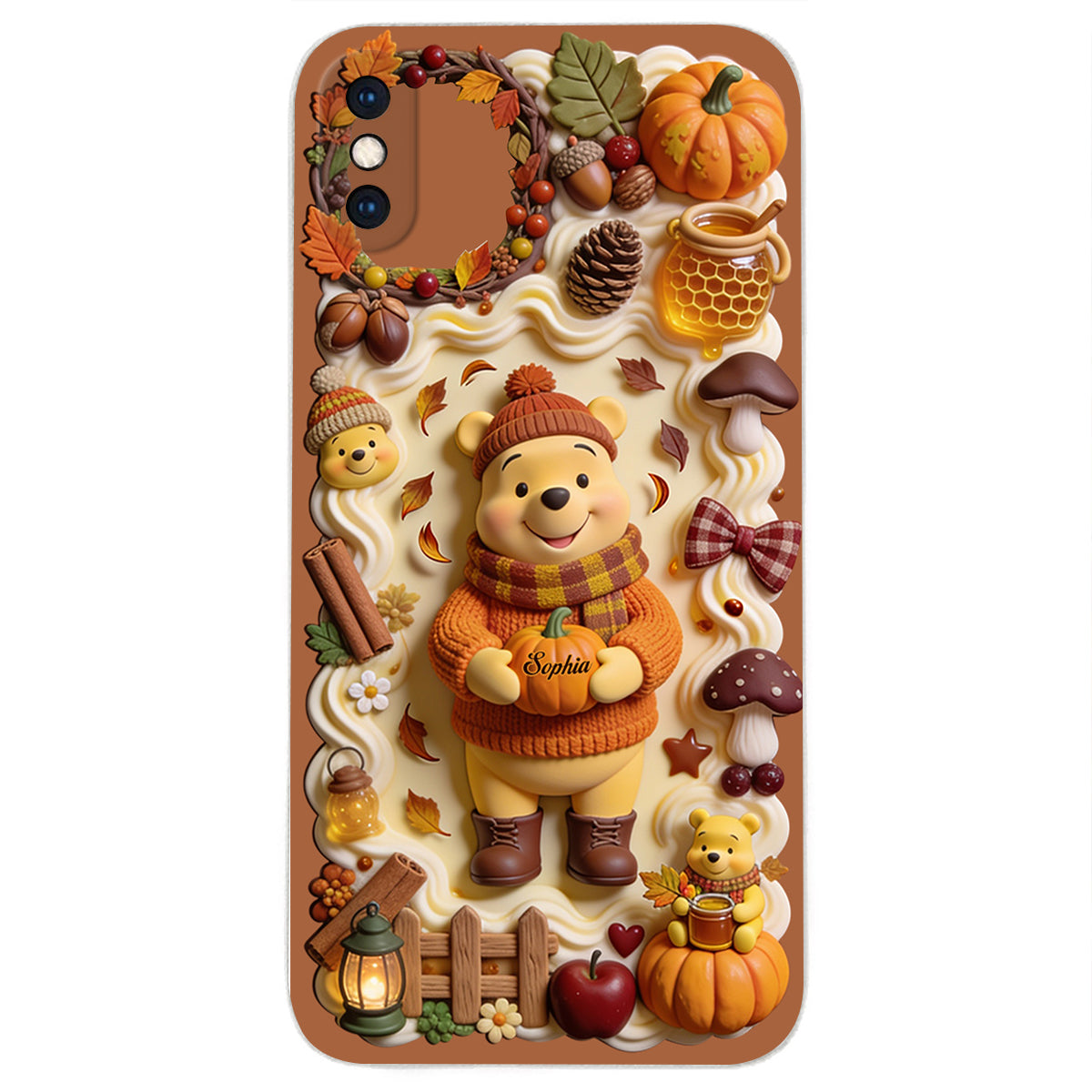 Cozy Vibe Cute Bear - Personalized Yellow Bear 3D Embossed Leather Phone Case
