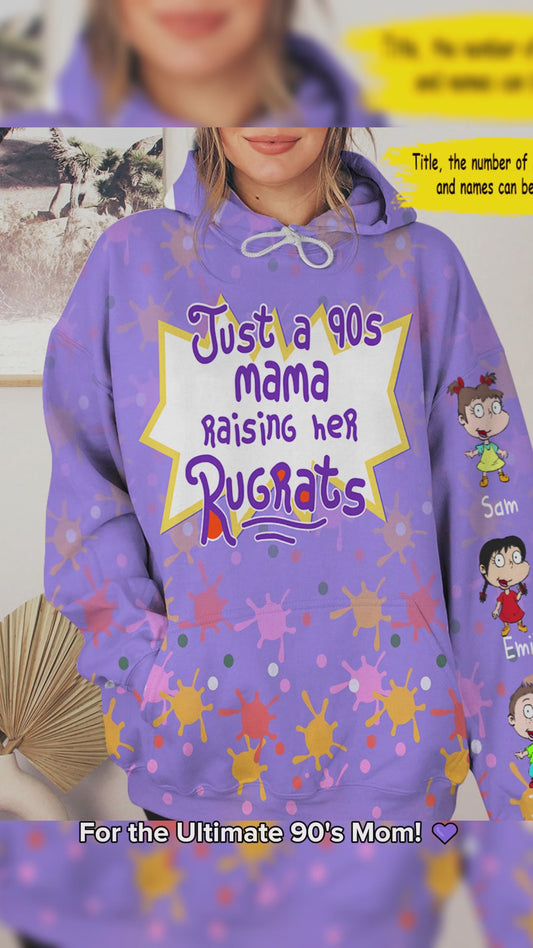 Just A Mama Raising Her Kids - Personalized 90's Cartoon All Over Shirt