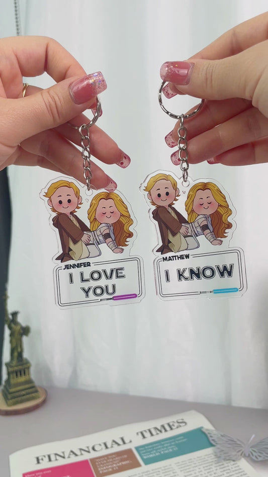 I Love You I Know - Personalized Couple Transparent Keychain