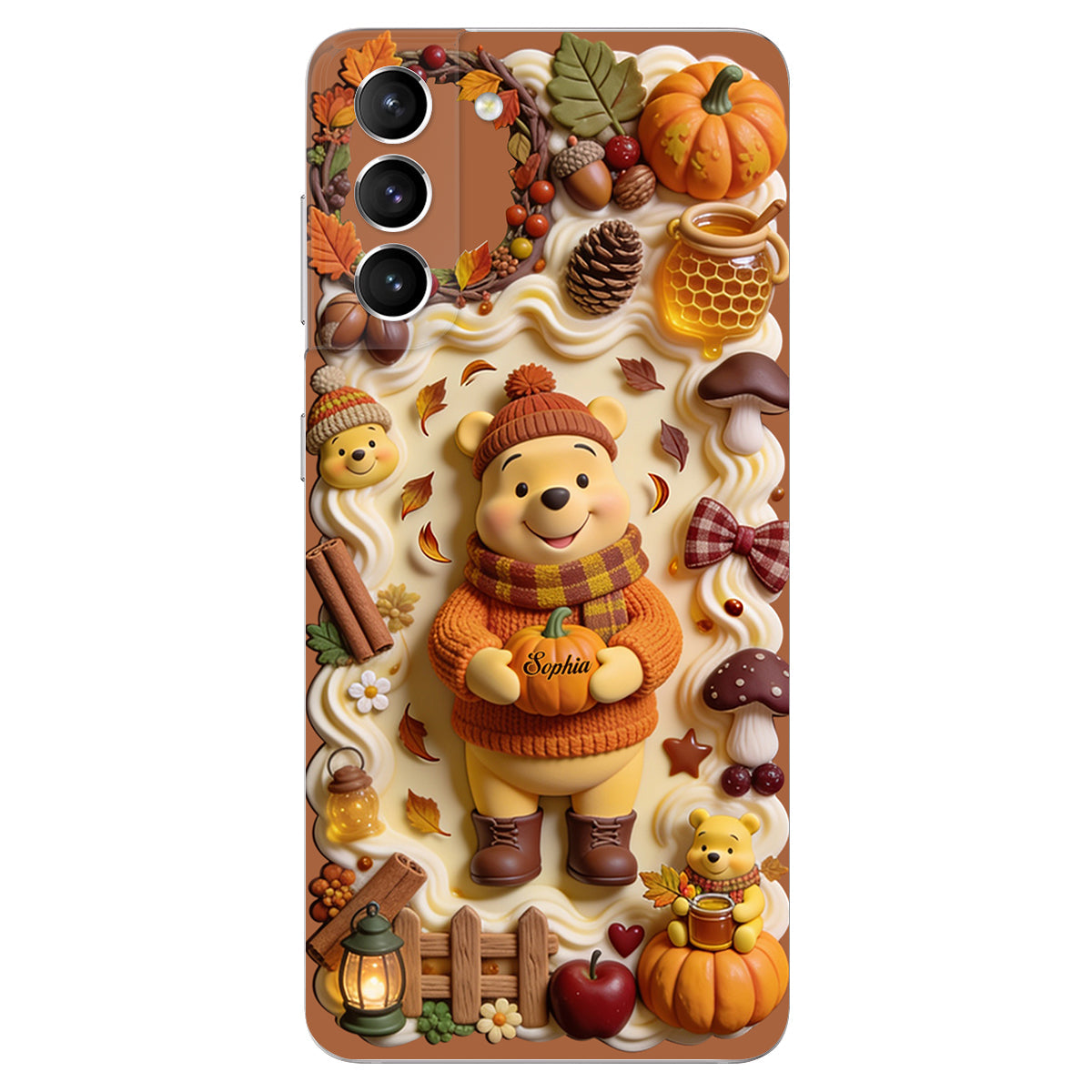 Cozy Vibe Cute Bear - Personalized Yellow Bear 3D Embossed Leather Phone Case