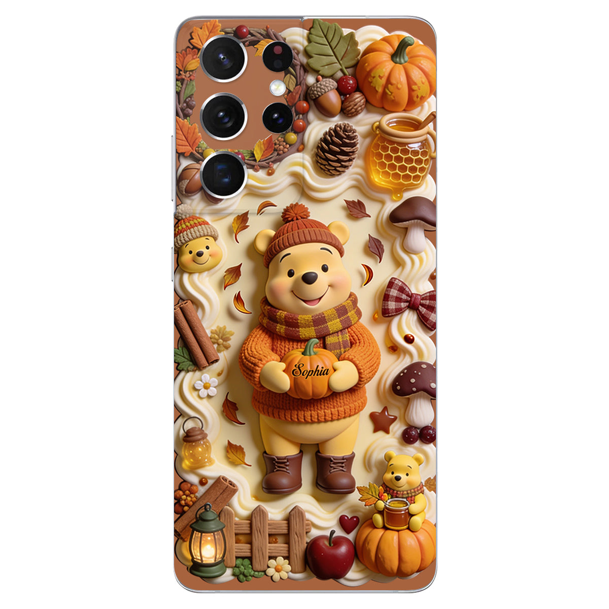 Cozy Vibe Cute Bear - Personalized Yellow Bear 3D Embossed Leather Phone Case
