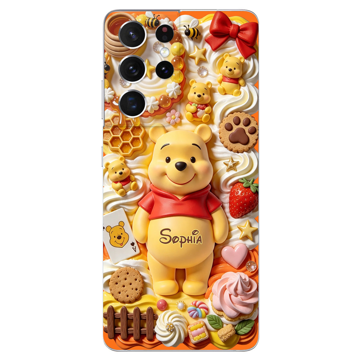 Sweet Bear - Personalized Yellow Bear 3D Embossed Leather Phone Case