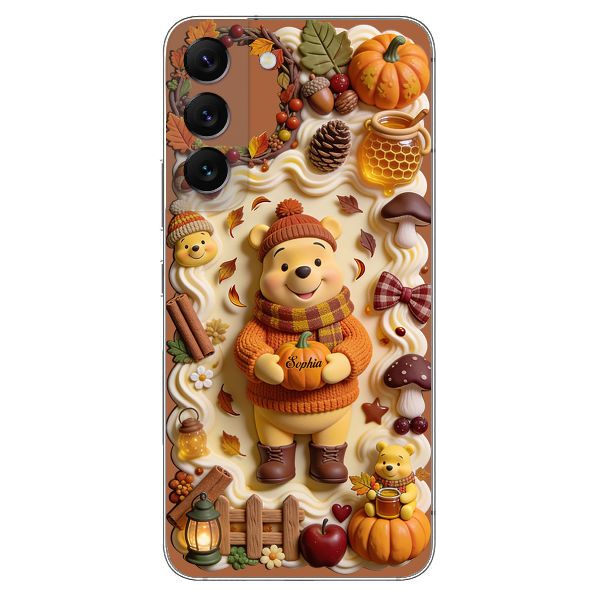 Cozy Vibe Cute Bear - Personalized Yellow Bear 3D Embossed Leather Phone Case