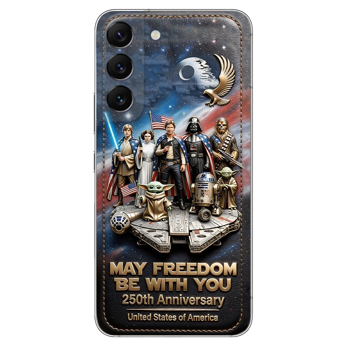 May Freedom Be With You - Personalized The Force 3D Embossed Leather Phone Case
