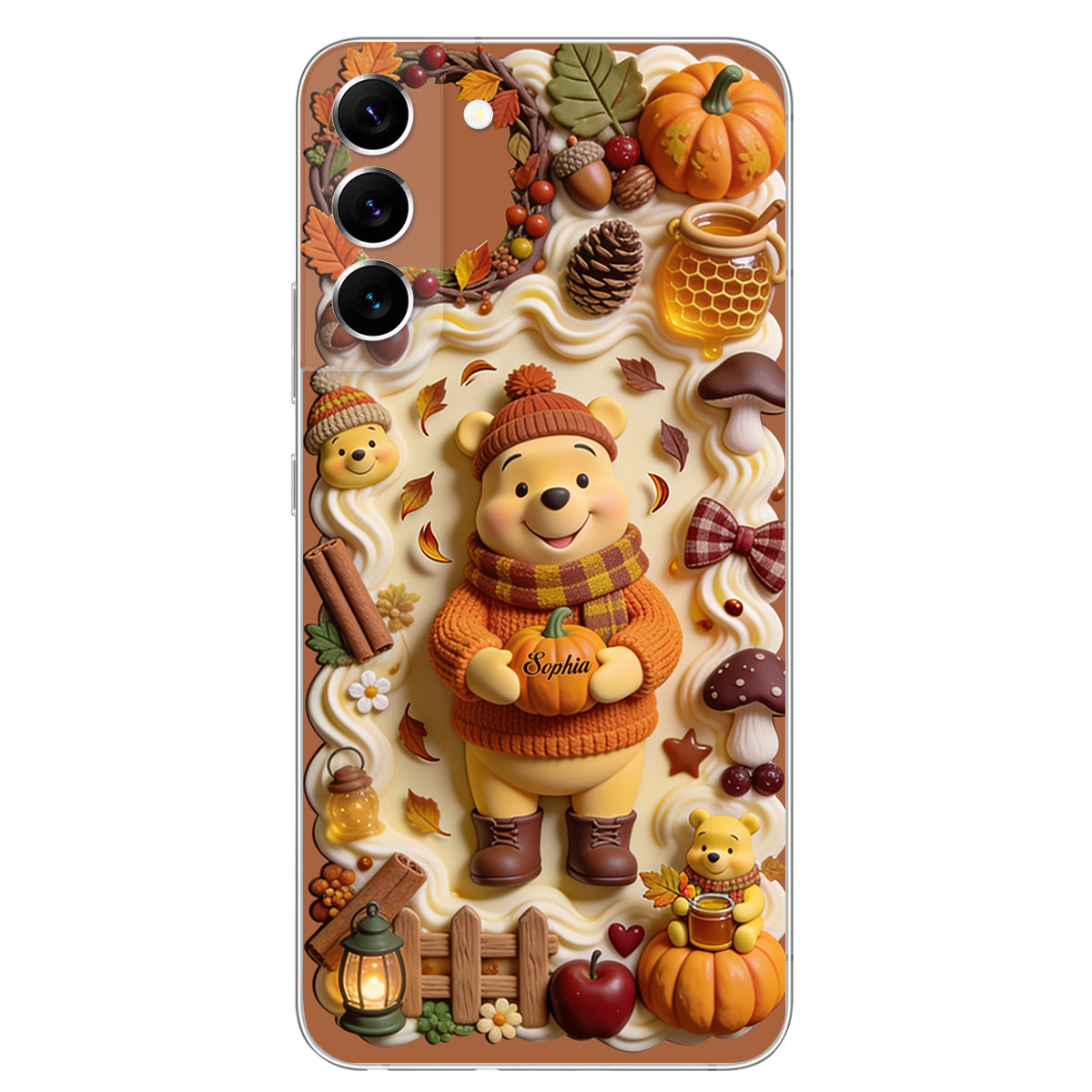 Cozy Vibe Cute Bear - Personalized Yellow Bear 3D Embossed Leather Phone Case