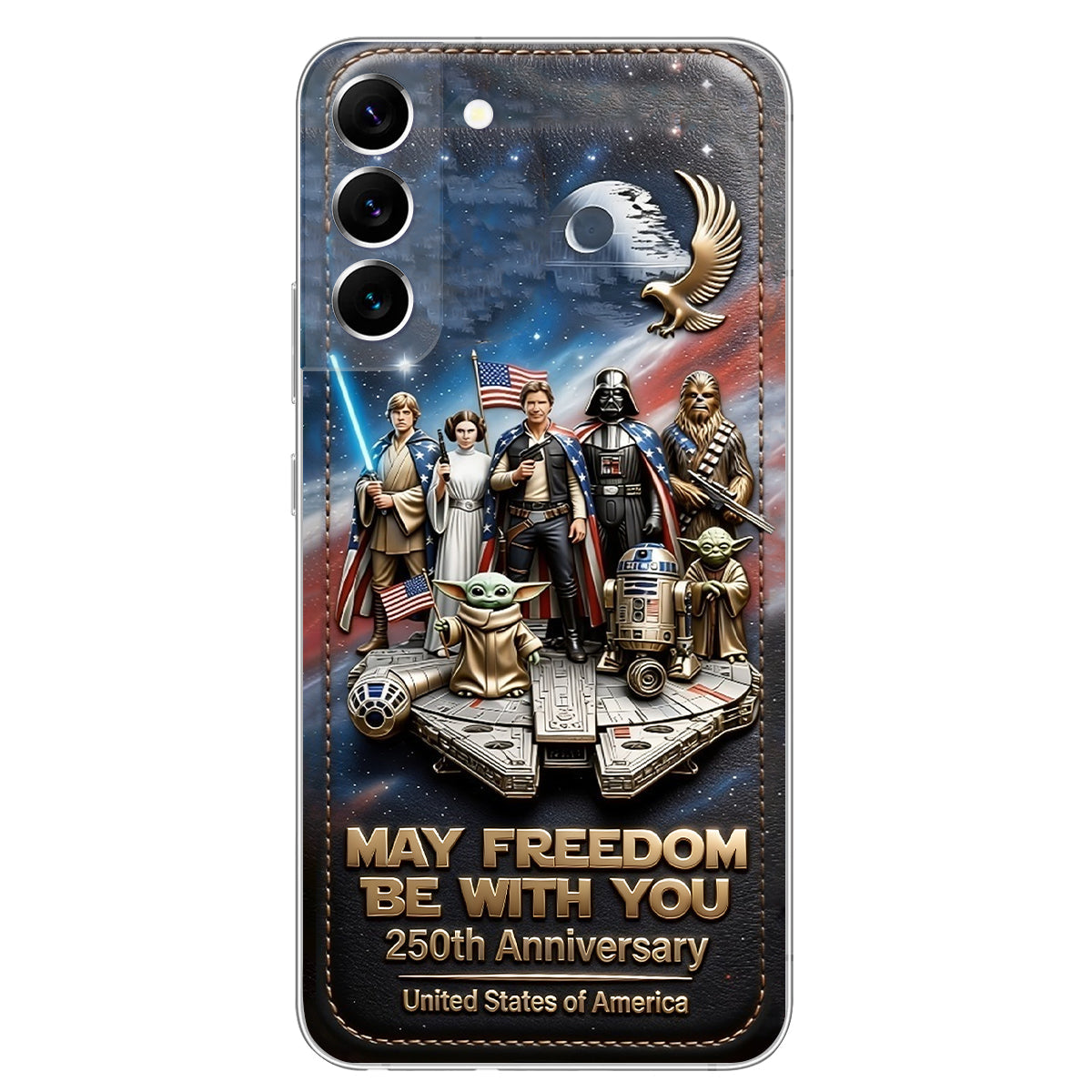 May Freedom Be With You - Personalized The Force 3D Embossed Leather Phone Case