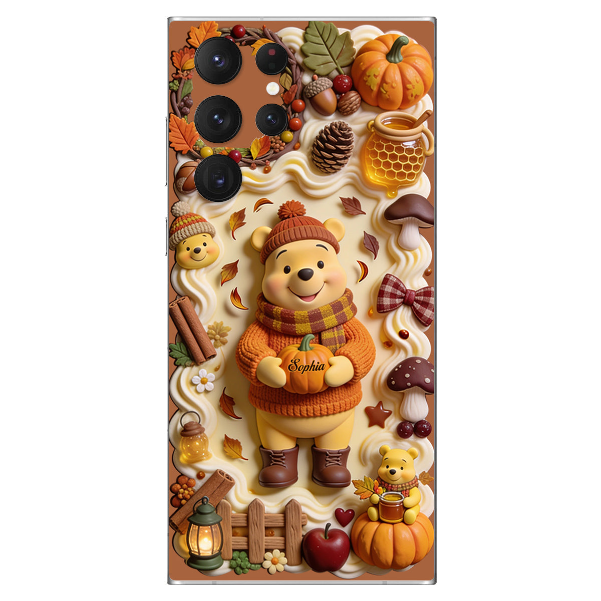 Cozy Vibe Cute Bear - Personalized Yellow Bear 3D Embossed Leather Phone Case