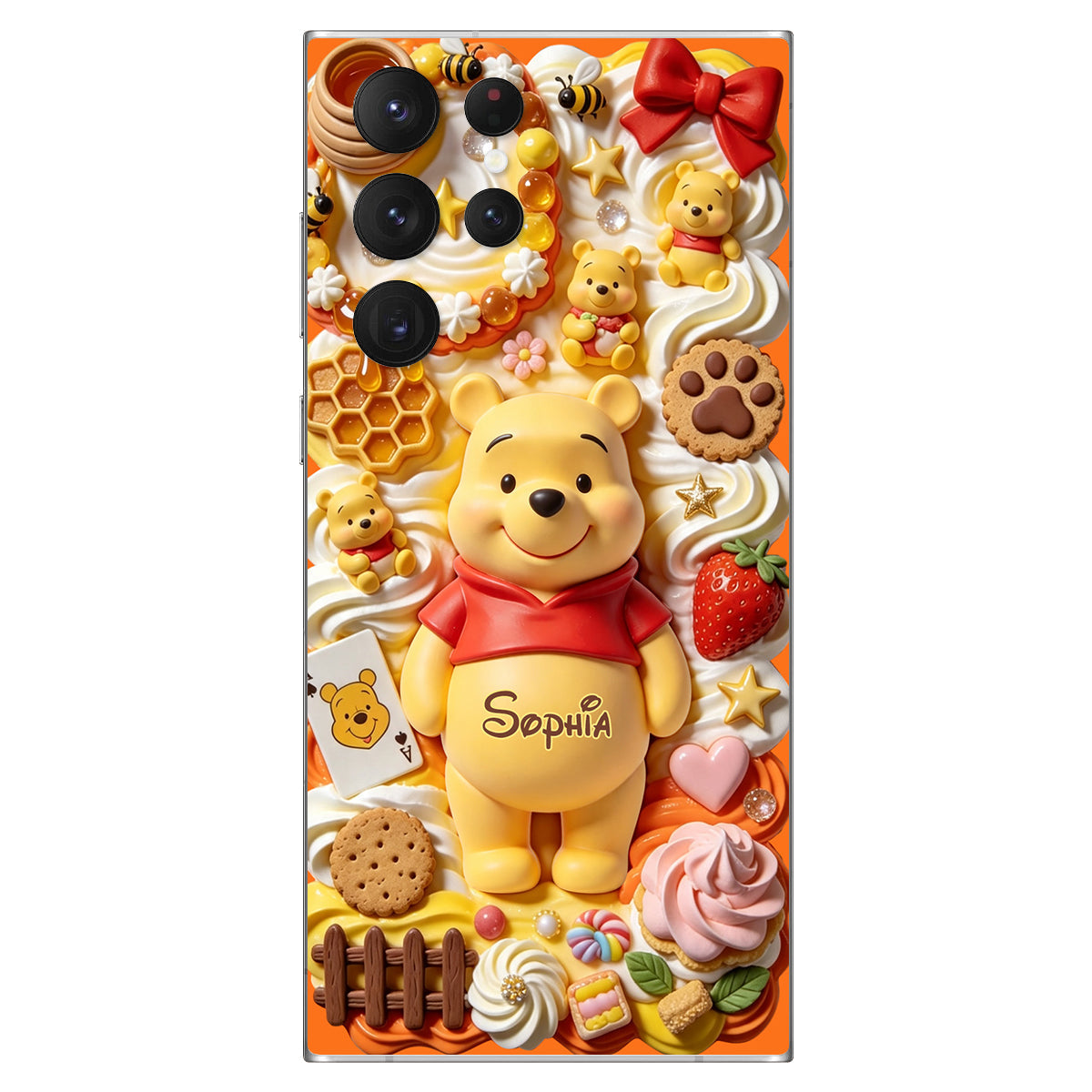 Sweet Bear - Personalized Yellow Bear 3D Embossed Leather Phone Case