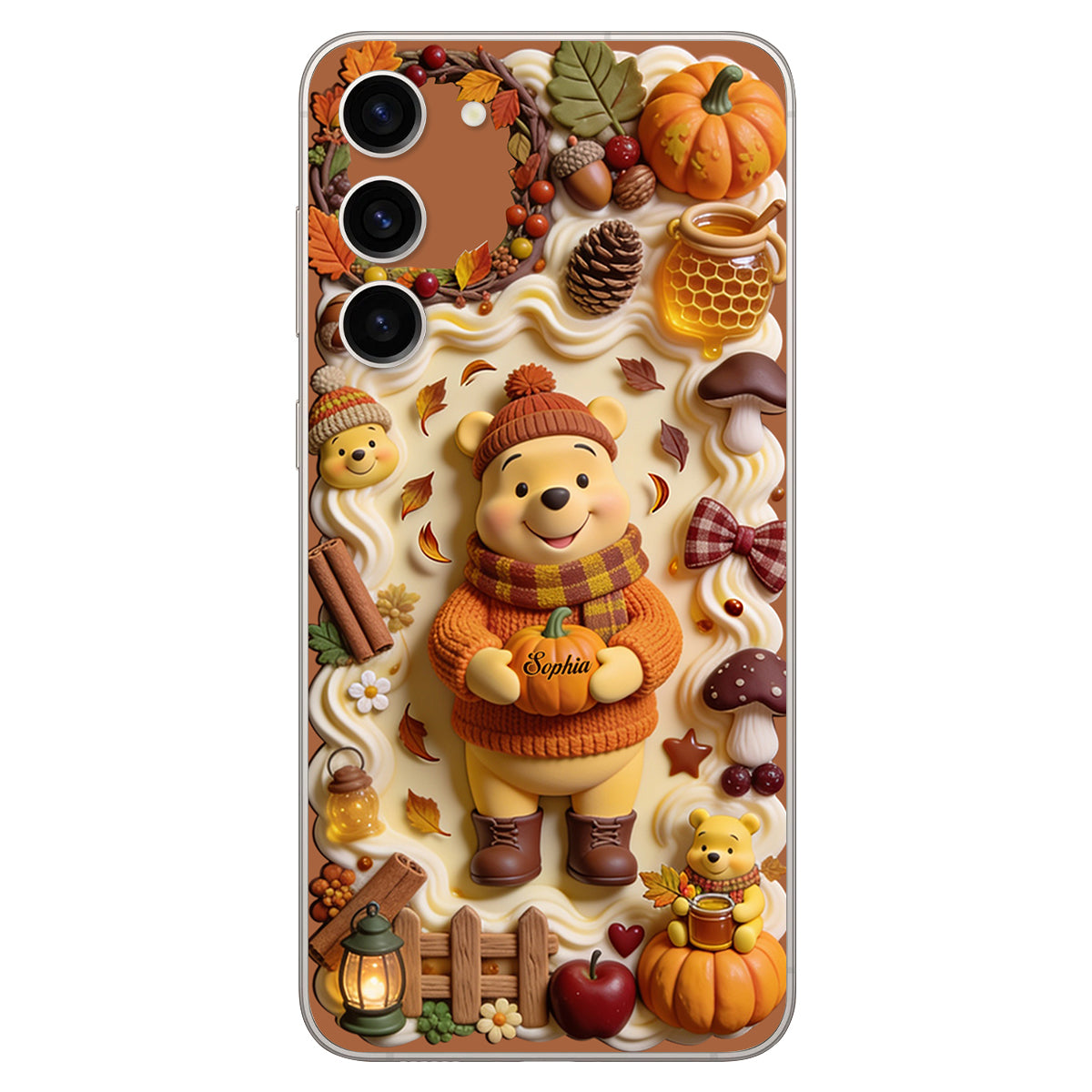 Cozy Vibe Cute Bear - Personalized Yellow Bear 3D Embossed Leather Phone Case