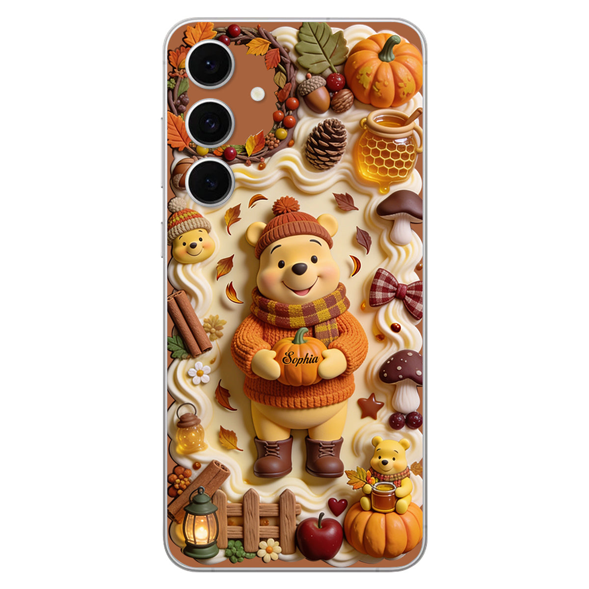 Cozy Vibe Cute Bear - Personalized Yellow Bear 3D Embossed Leather Phone Case
