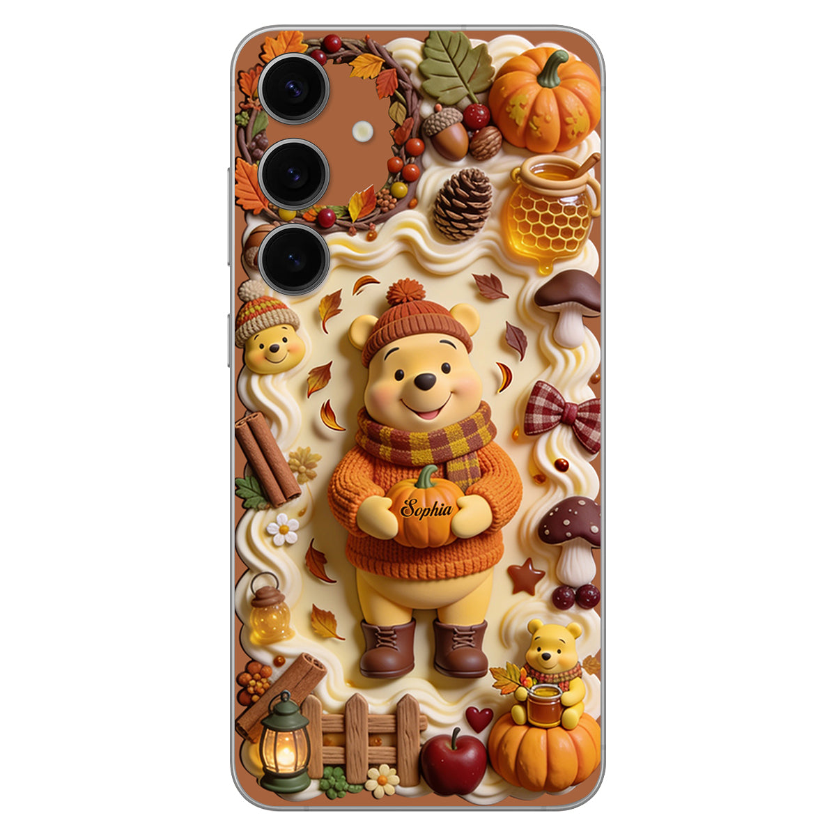 Cozy Vibe Cute Bear - Personalized Yellow Bear 3D Embossed Leather Phone Case