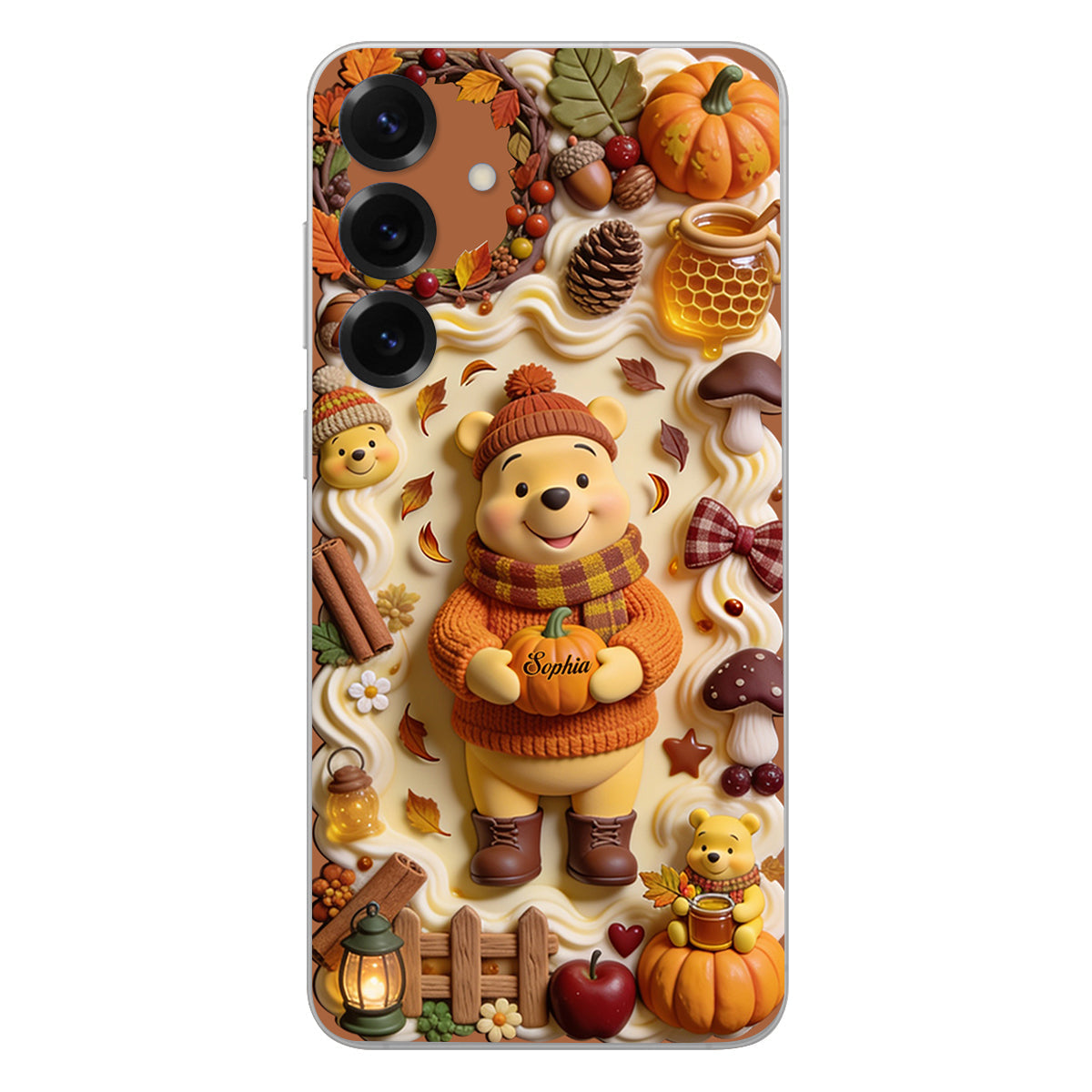 Cozy Vibe Cute Bear - Personalized Yellow Bear 3D Embossed Leather Phone Case