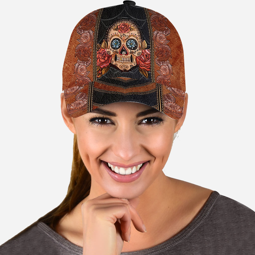 Rose Skull Leather Pattern Print Skull Classic Cap 0622