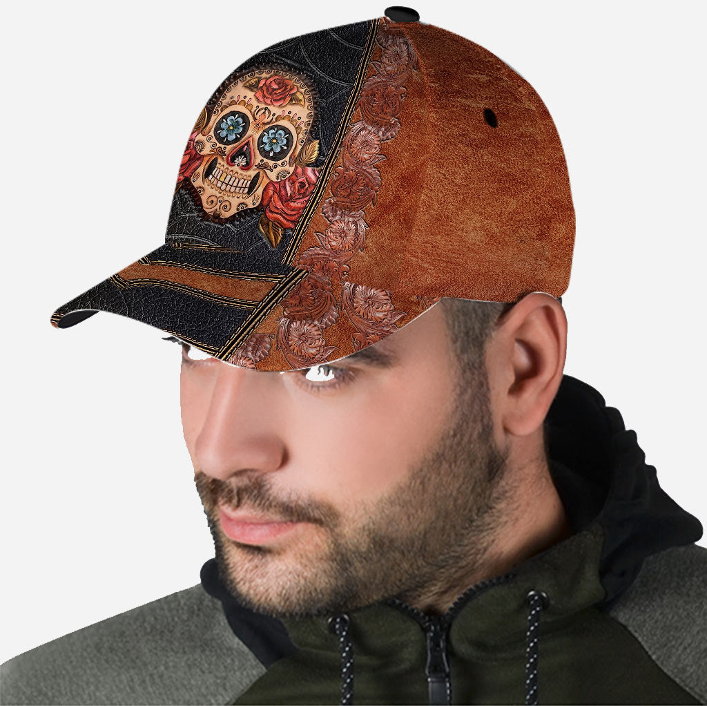 Rose Skull Leather Pattern Print Skull Classic Cap 0622