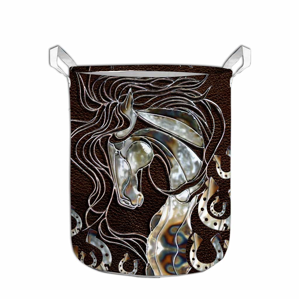 Horse Faux Wood Print Horse Laundry Basket 0622