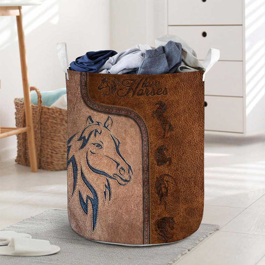 Love Horses Leather Pattern Print Horse Laundry Basket 0622