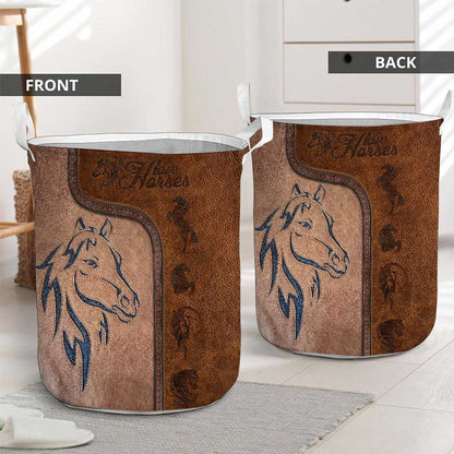 Love Horses Leather Pattern Print Horse Laundry Basket 0622