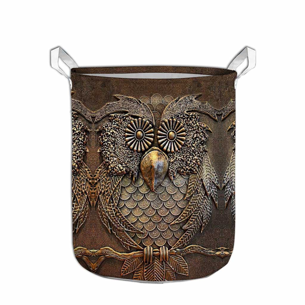 Owl Metal Pattern Print Owl Laundry Basket 0622