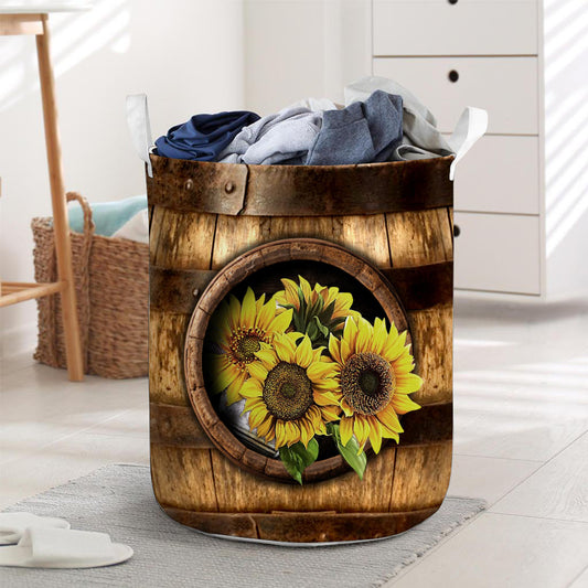 Sunflower Wood Pattern Print Sunflower Laundry Basket 0622