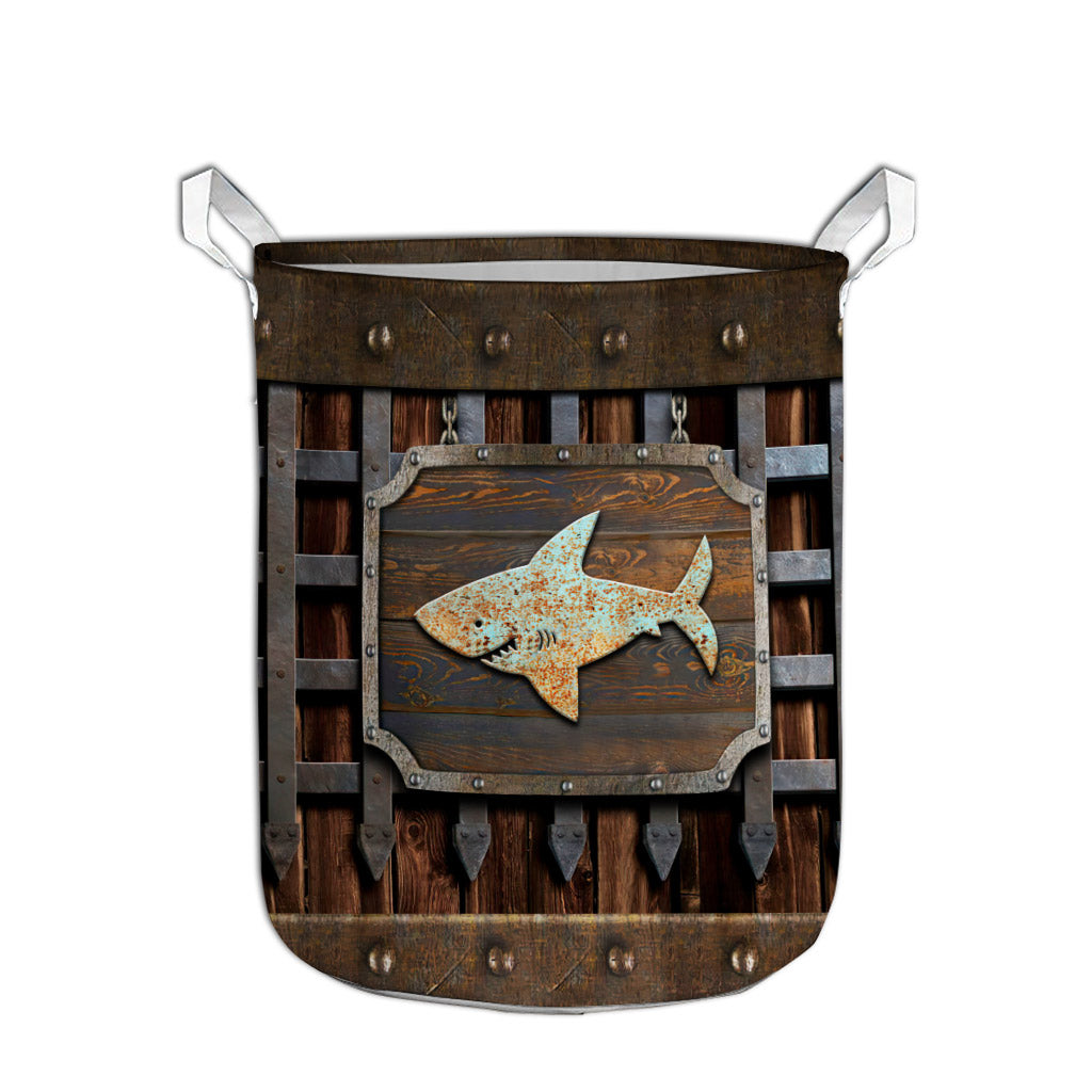 Shark Metal Pattern Print Shark Laundry Basket 0622