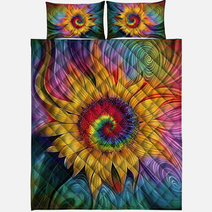 Tie Dye Sunflower Leather Pattern Print Hippie Quilt Set 0622