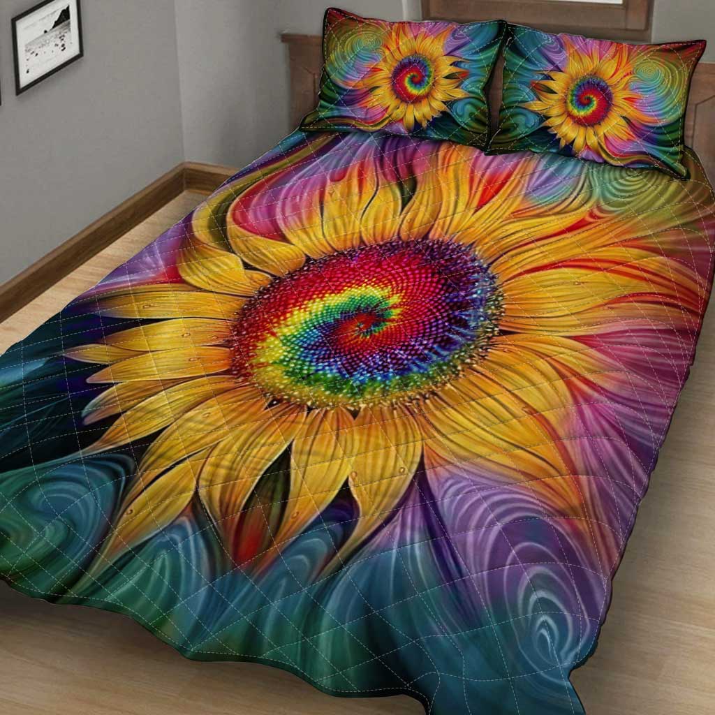 Tie Dye Sunflower Leather Pattern Print Hippie Quilt Set 0622