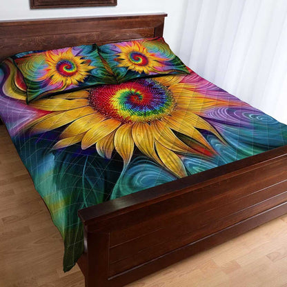 Tie Dye Sunflower Leather Pattern Print Hippie Quilt Set 0622