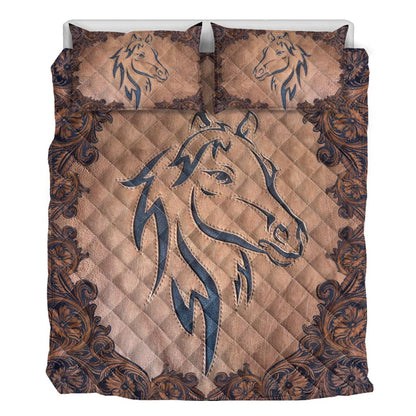 Love Horses Leather Pattern Print Horse Quilt Set 0622