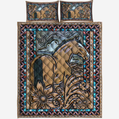 Horse Leather Pattern Print Horse Quilt Set 0622