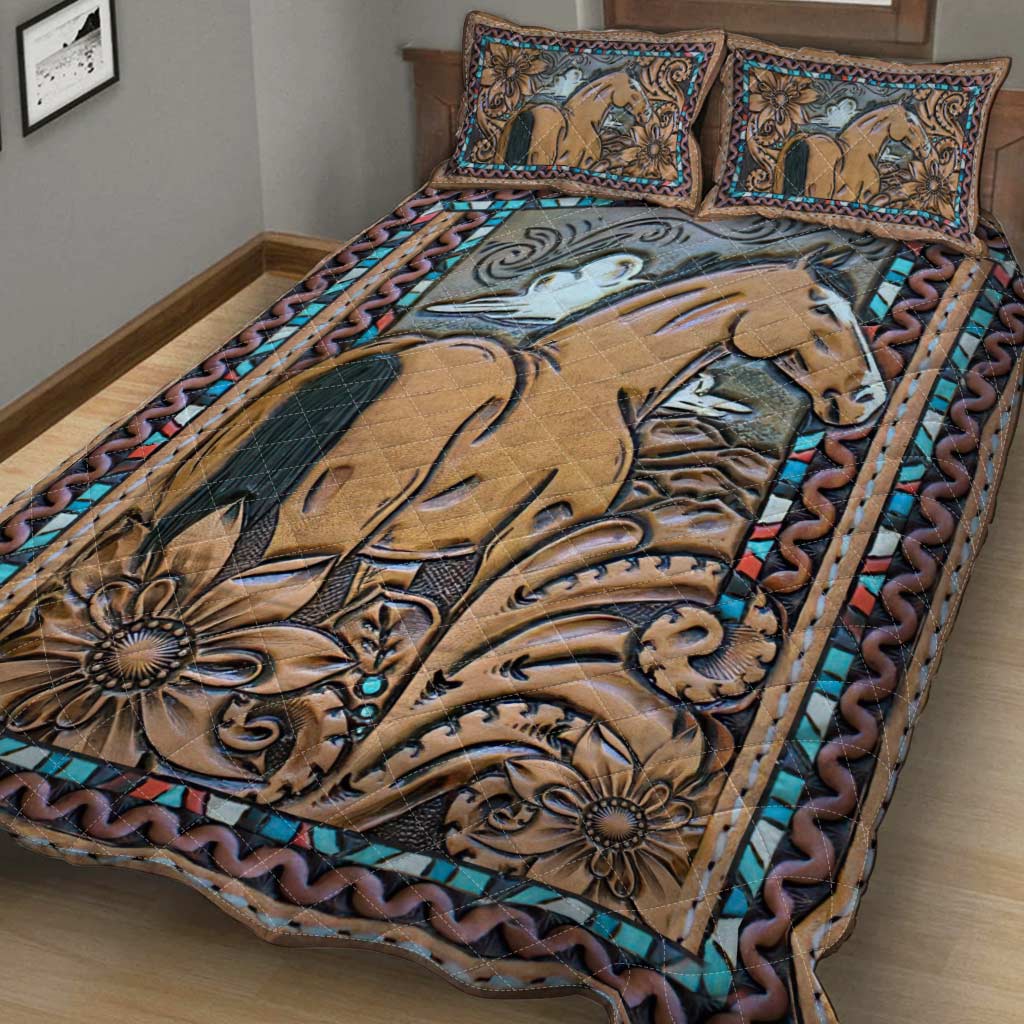 Horse Leather Pattern Print Horse Quilt Set 0622