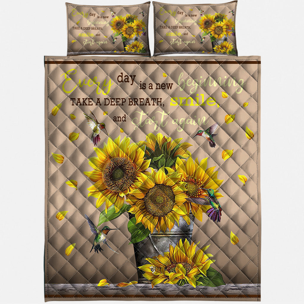 Every Day Is A New Beginning Sunflower Quilt Set 0622