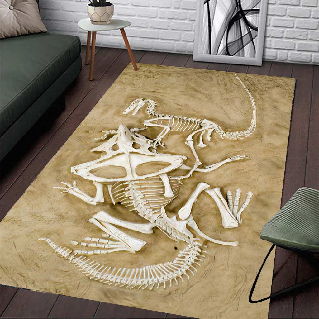 Velociraptor Vs Protoceratops Fossil 3D Pattern Print Dinosaur Rug 0622