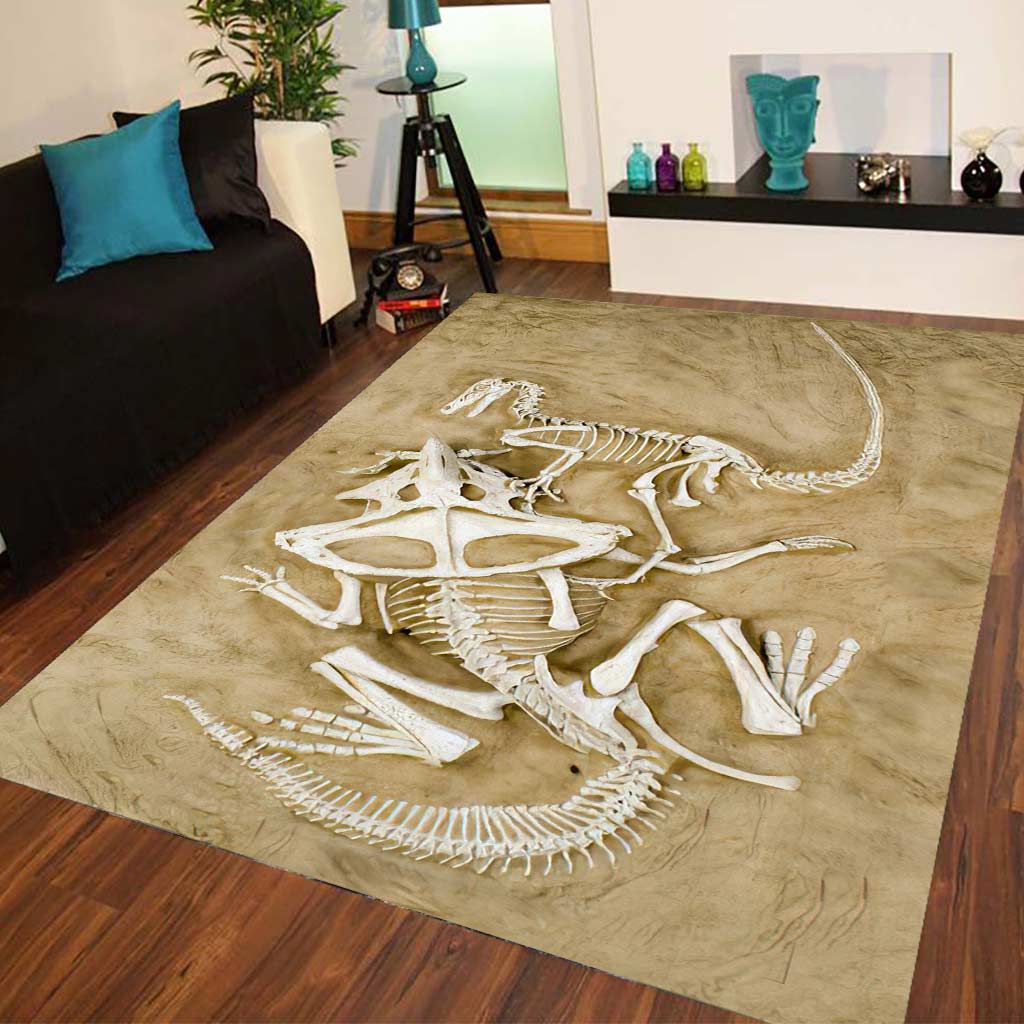 Velociraptor Vs Protoceratops Fossil 3D Pattern Print Dinosaur Rug 0622